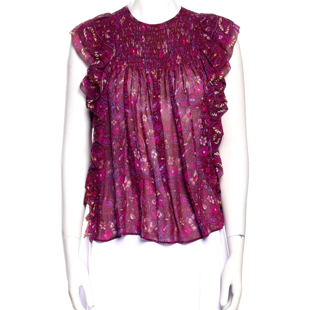 Ulla Johnson Silk Top EUC 0 Ruffle Sleeveless Burgundy Pink